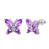 Women Stud Earrings Butterfly Birthstone February Amethyst - Earrings - Aurora Tears